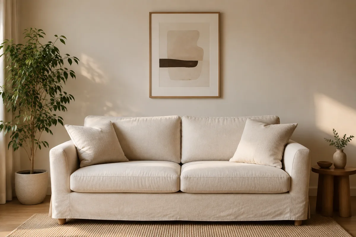 A warm living room with a green sofa, an example of a shared goal