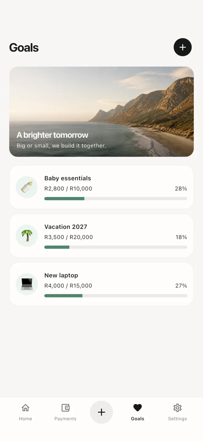 Dueo goals on iPhone, showing progress toward three savings goals